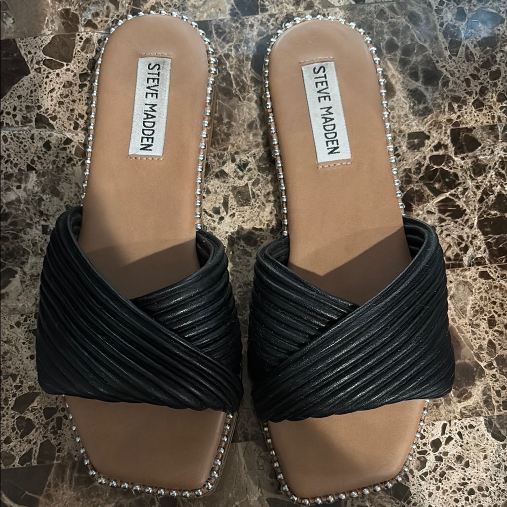 Steve Madden Black Quilted Slip-On Sandals